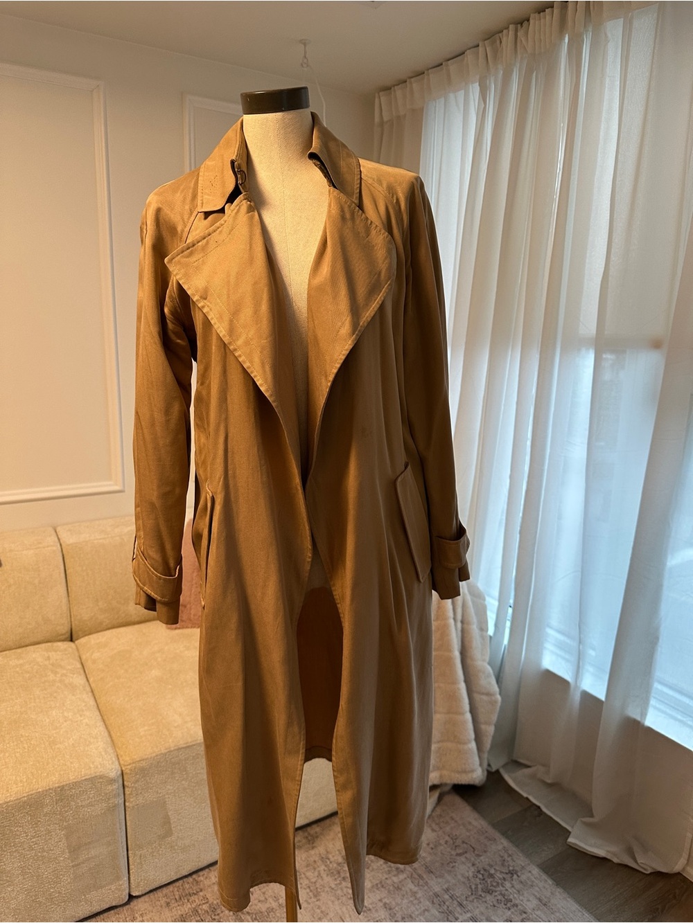Aritzia Camel Open-Front Trench Coat